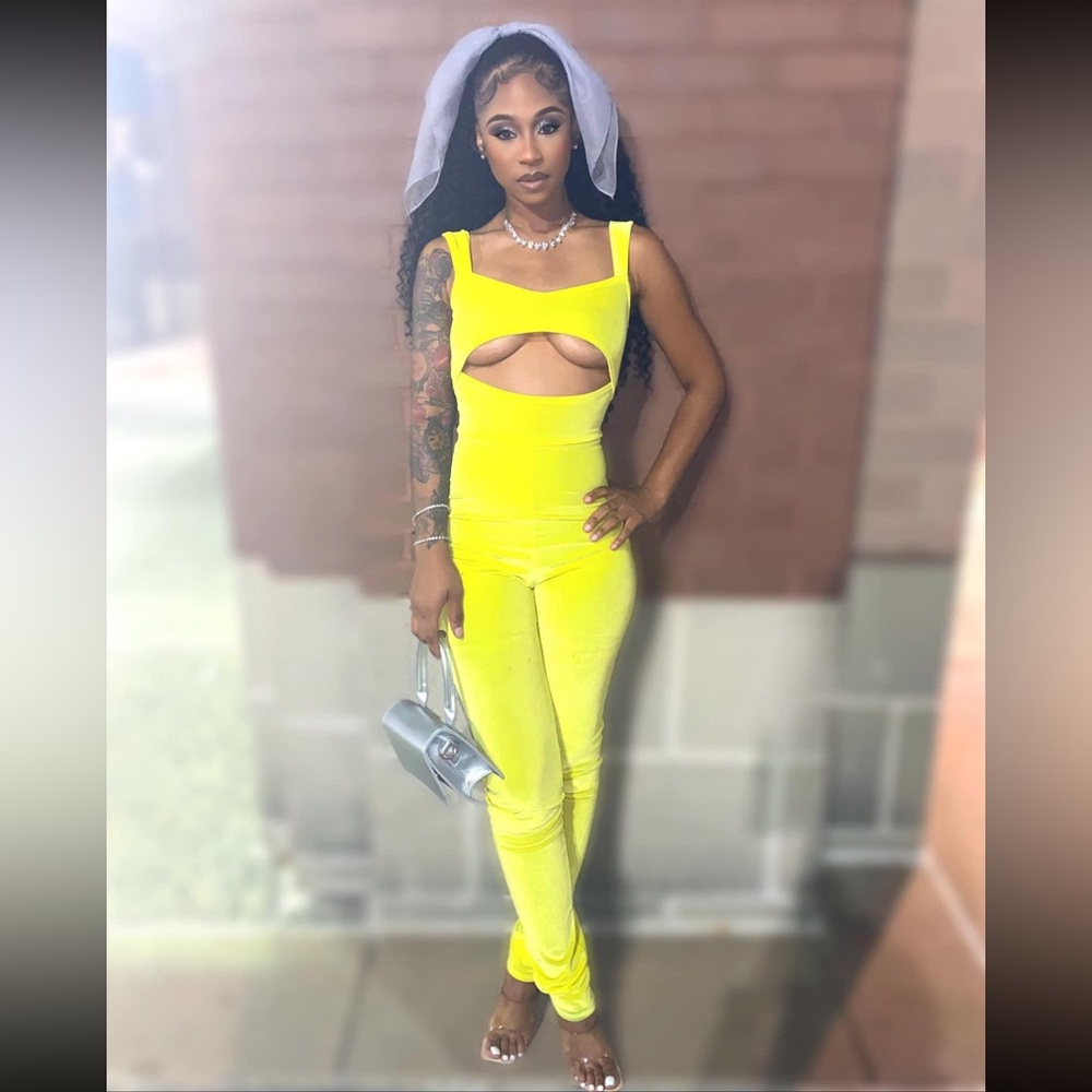 Neon yellow jumpsuit w peekaboo top
